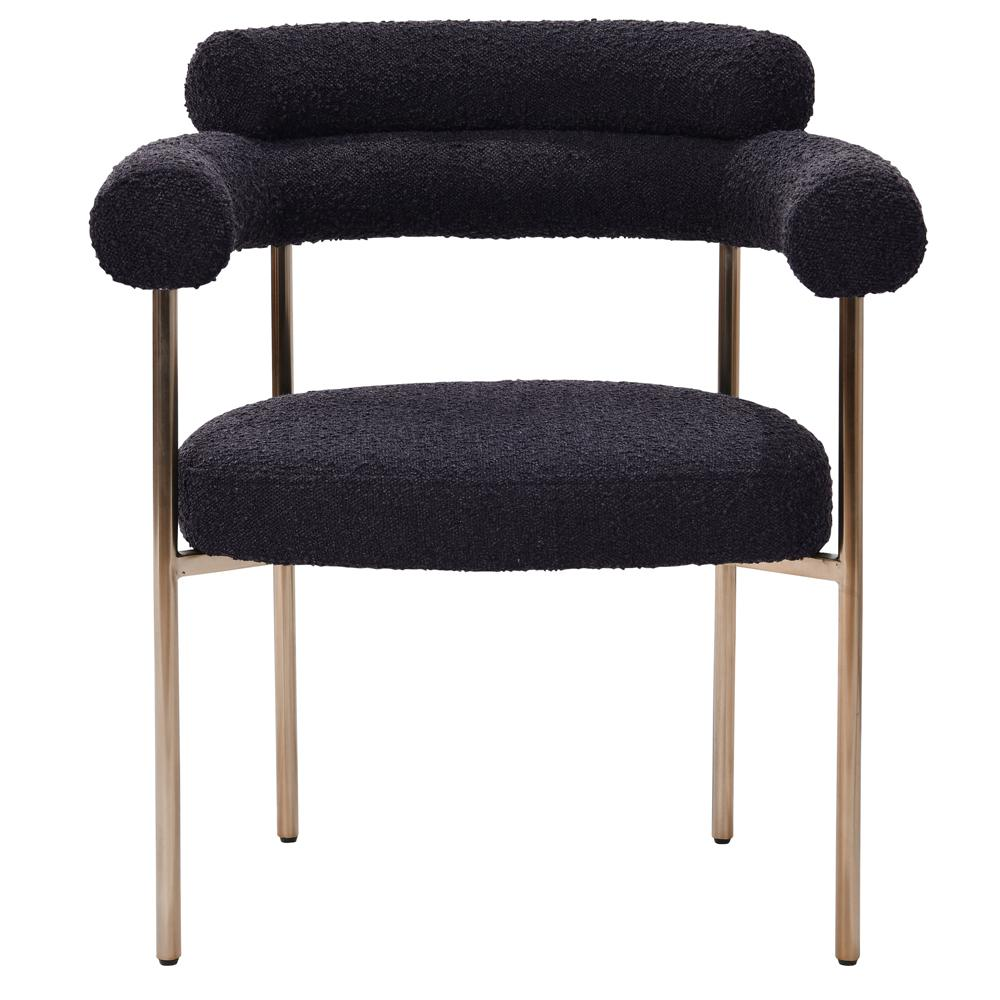 Beren Black Boucle Fabric Dining Chair with Gold Leg, Set of 2