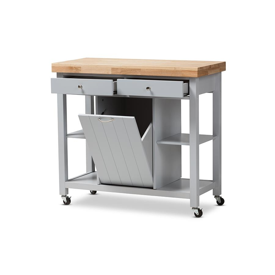 Hayward Coastal and Farmhouse Light Grey Wood Kitchen Cart