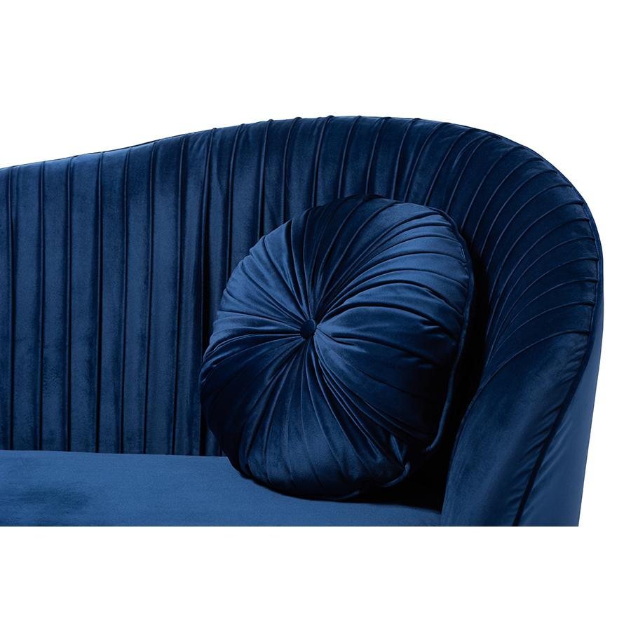 Nevena Glam Royal Blue Velvet Fabric Upholstered Gold-Finished Sofa