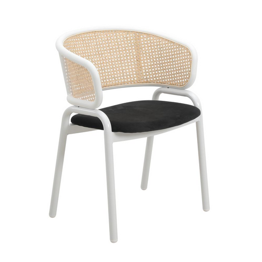 Modern Dining Chair with White Powder Coated Steel Legs and Wicker Back