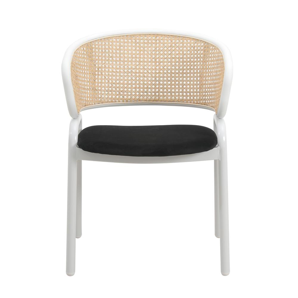 Modern Dining Chair with White Powder Coated Steel Legs and Wicker Back