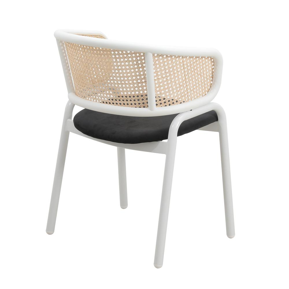 Modern Dining Chair with White Powder Coated Steel Legs and Wicker Back