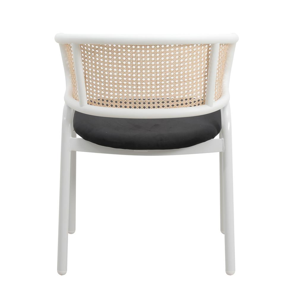 Modern Dining Chair with White Powder Coated Steel Legs and Wicker Back