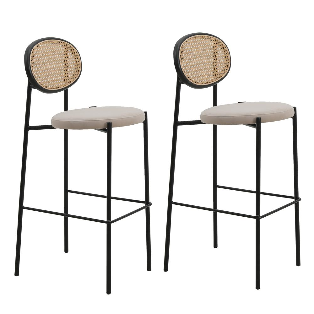 Modern Wicker Bar Stool With Black Steel Frame, Set of 2