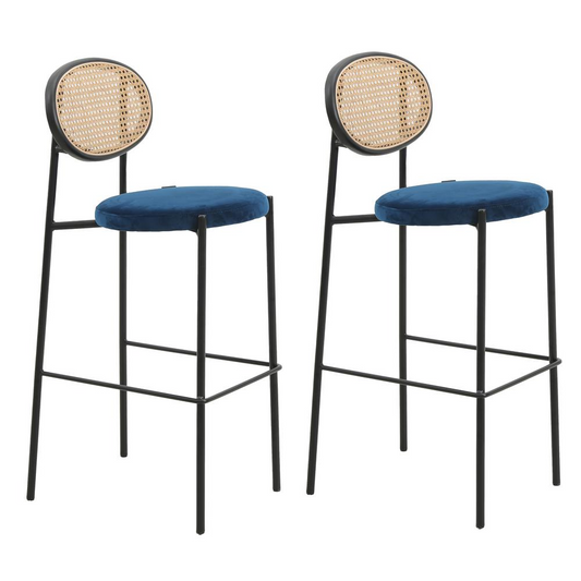 Euston Modern Wicker Bar Stool With Black Steel Frame, Set of 2