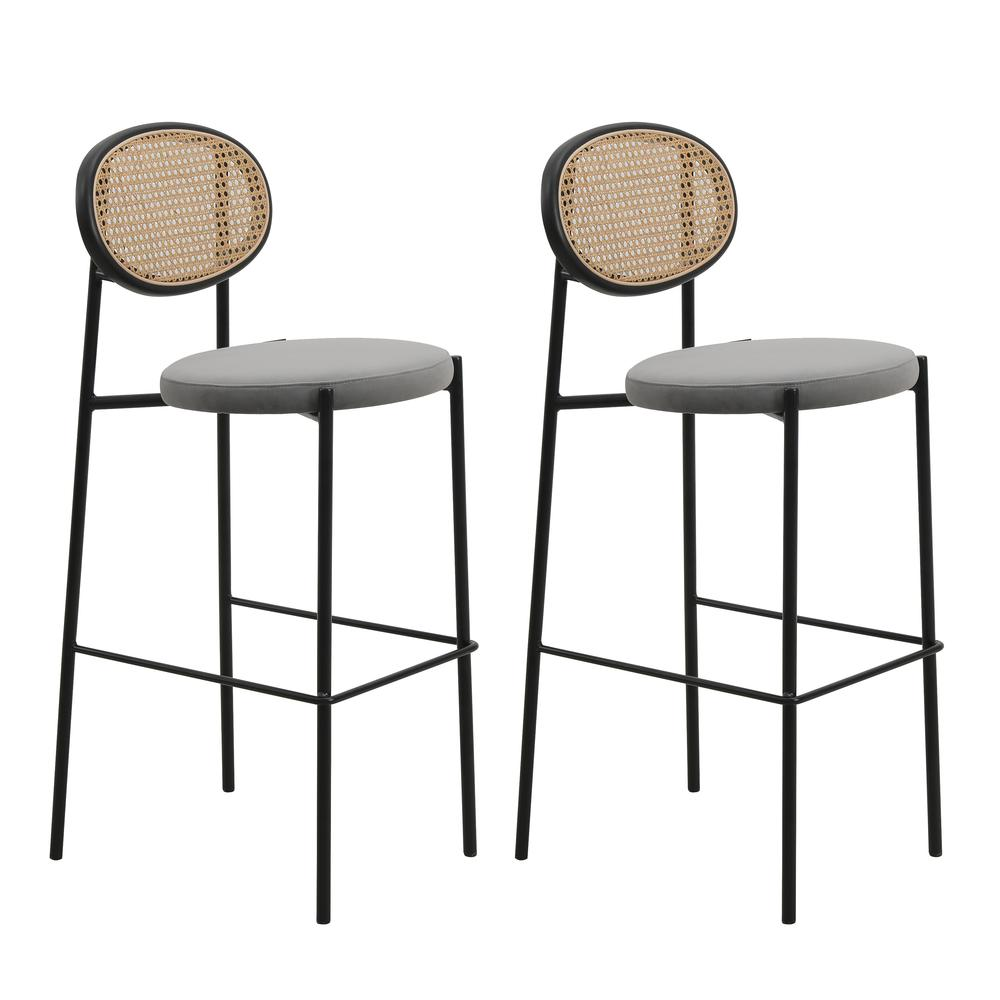 Euston Modern Wicker Bar Stool With Black Steel Frame, Set of 2