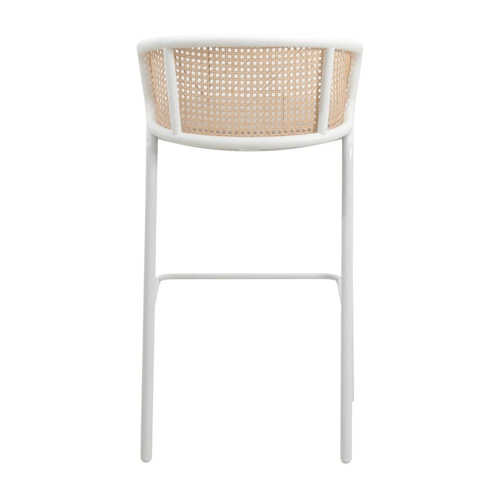 Wicker Bar Stool with Fabric Seat and White Powder Coated Steel Frame