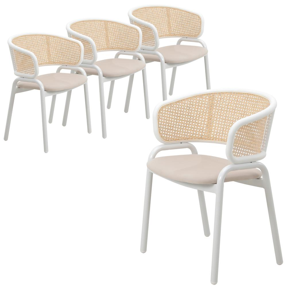 Dining Chair with White Powder Coated Steel Legs and Wicker Back, Set of 4