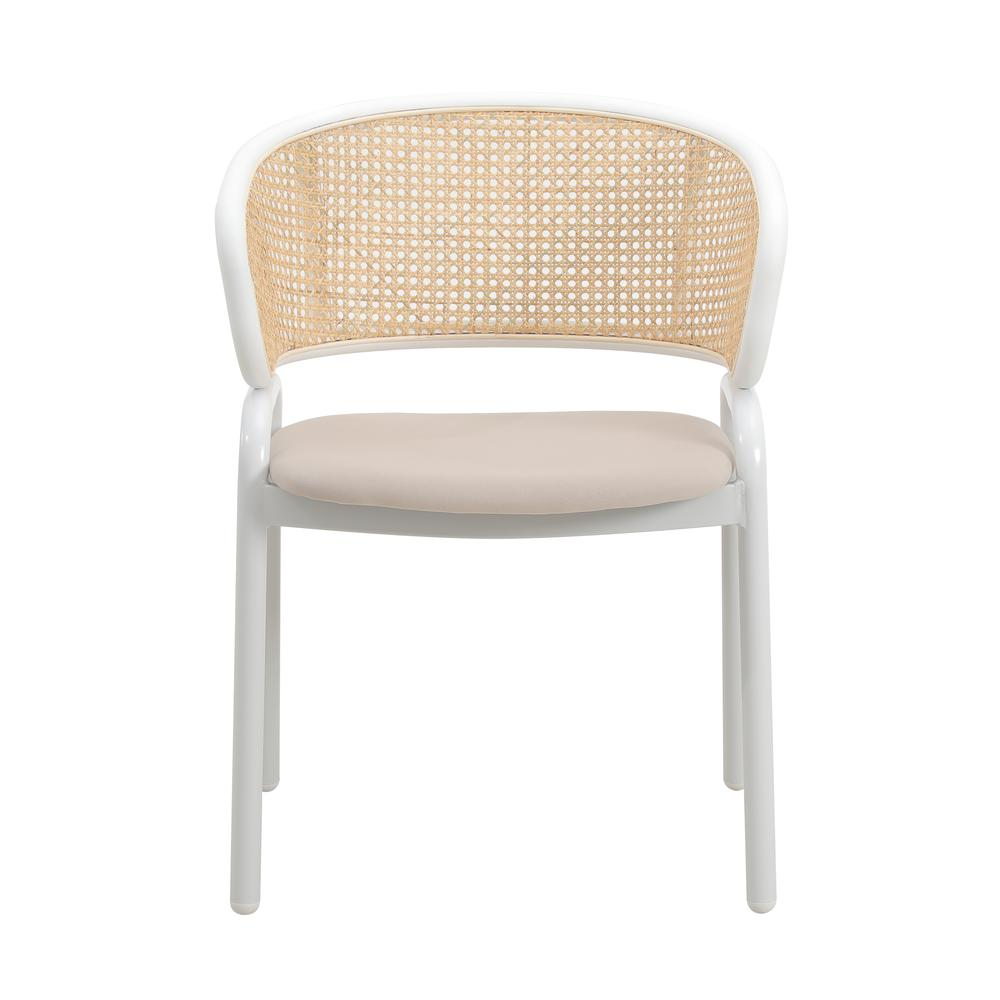 Dining Chair with White Powder Coated Steel Legs and Wicker Back, Set of 4