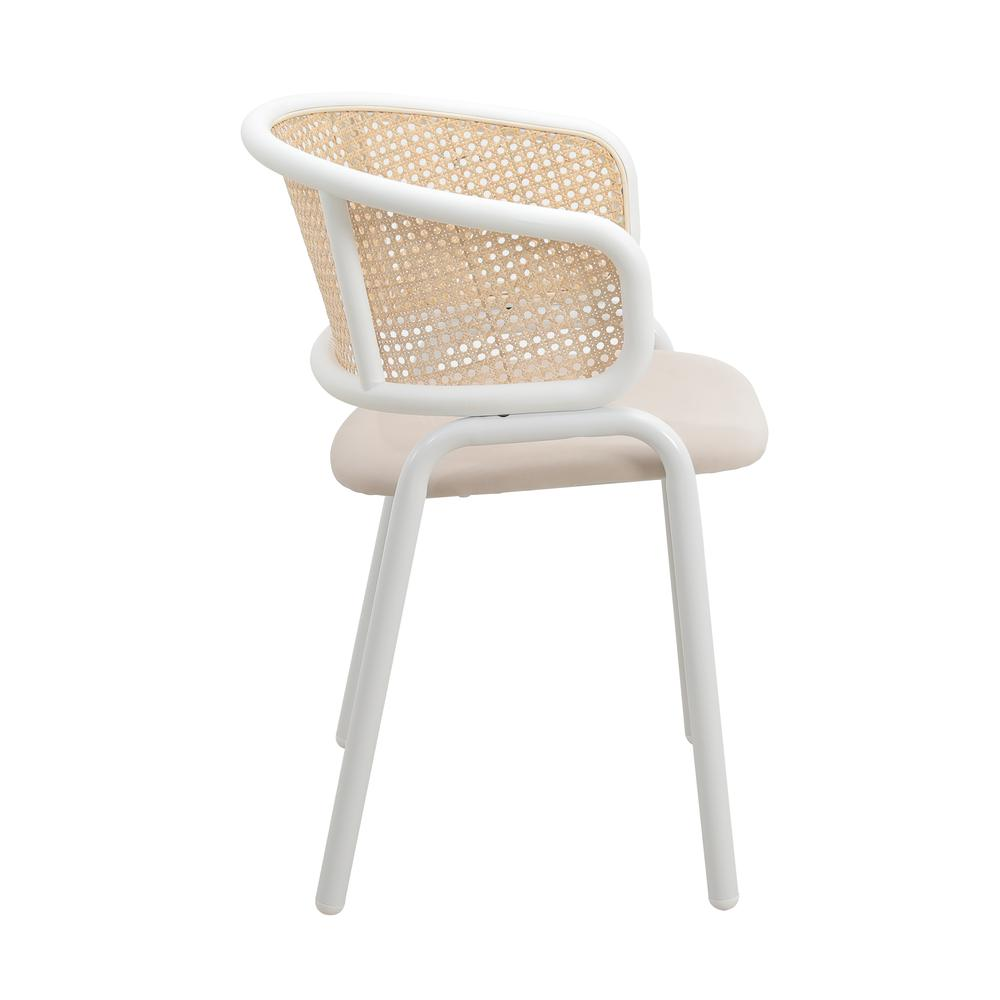 Dining Chair with White Powder Coated Steel Legs and Wicker Back, Set of 4