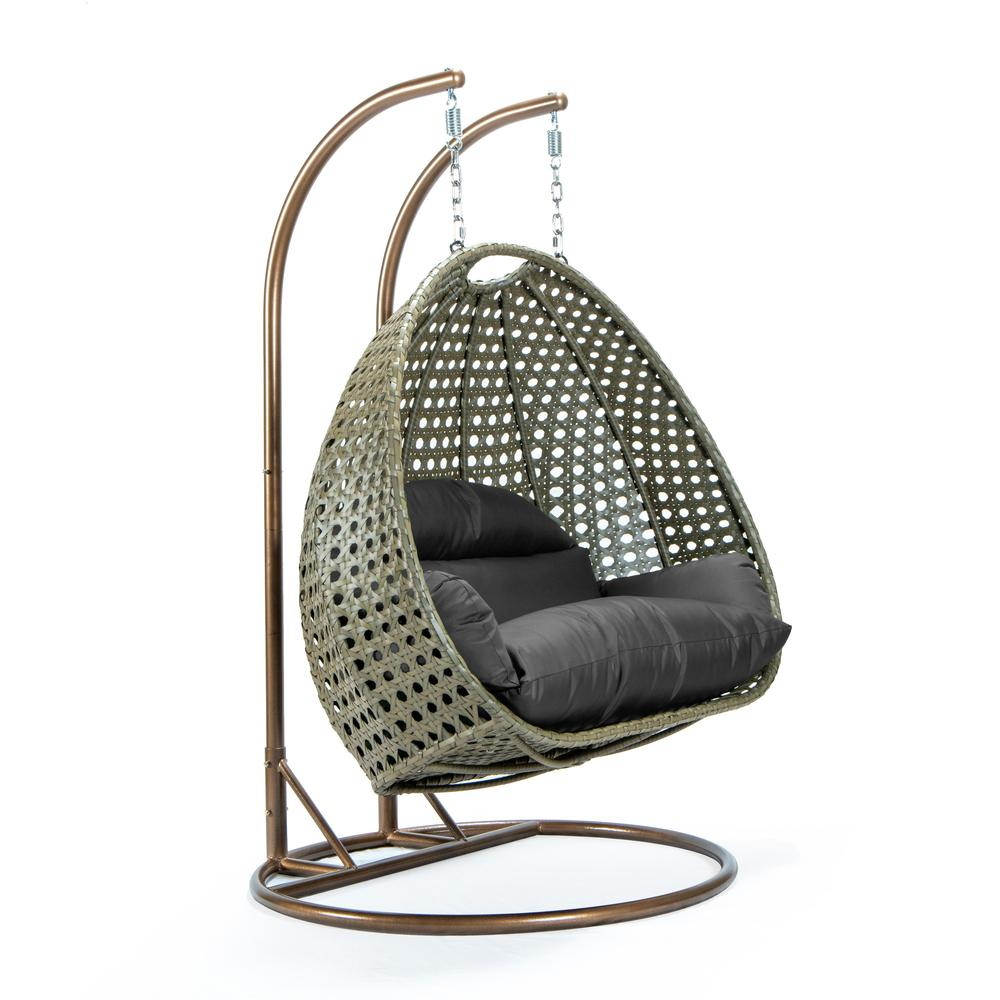 Beige Wicker Hanging 2 person Egg Swing Chair