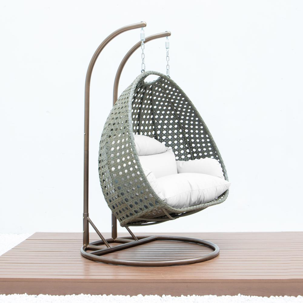 Beige Wicker Hanging 2 person Egg Swing Chair