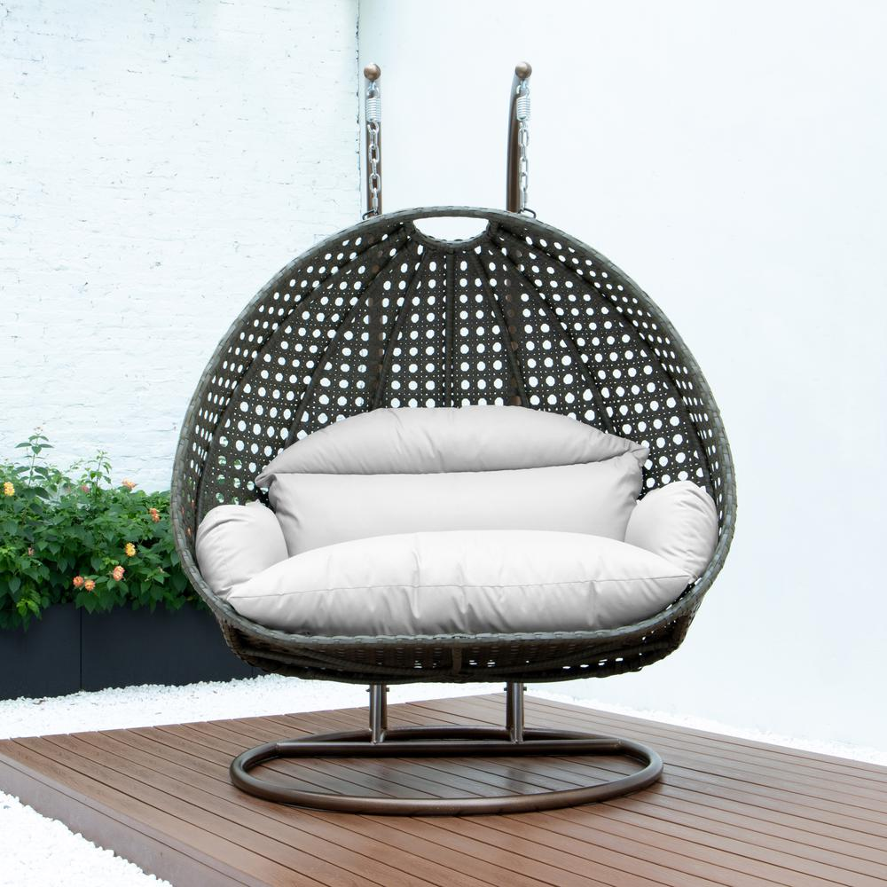 Beige Wicker Hanging 2 person Egg Swing Chair