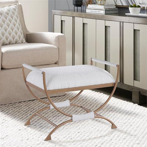 Norwich Metal and Boucle Fabric Accent Bench