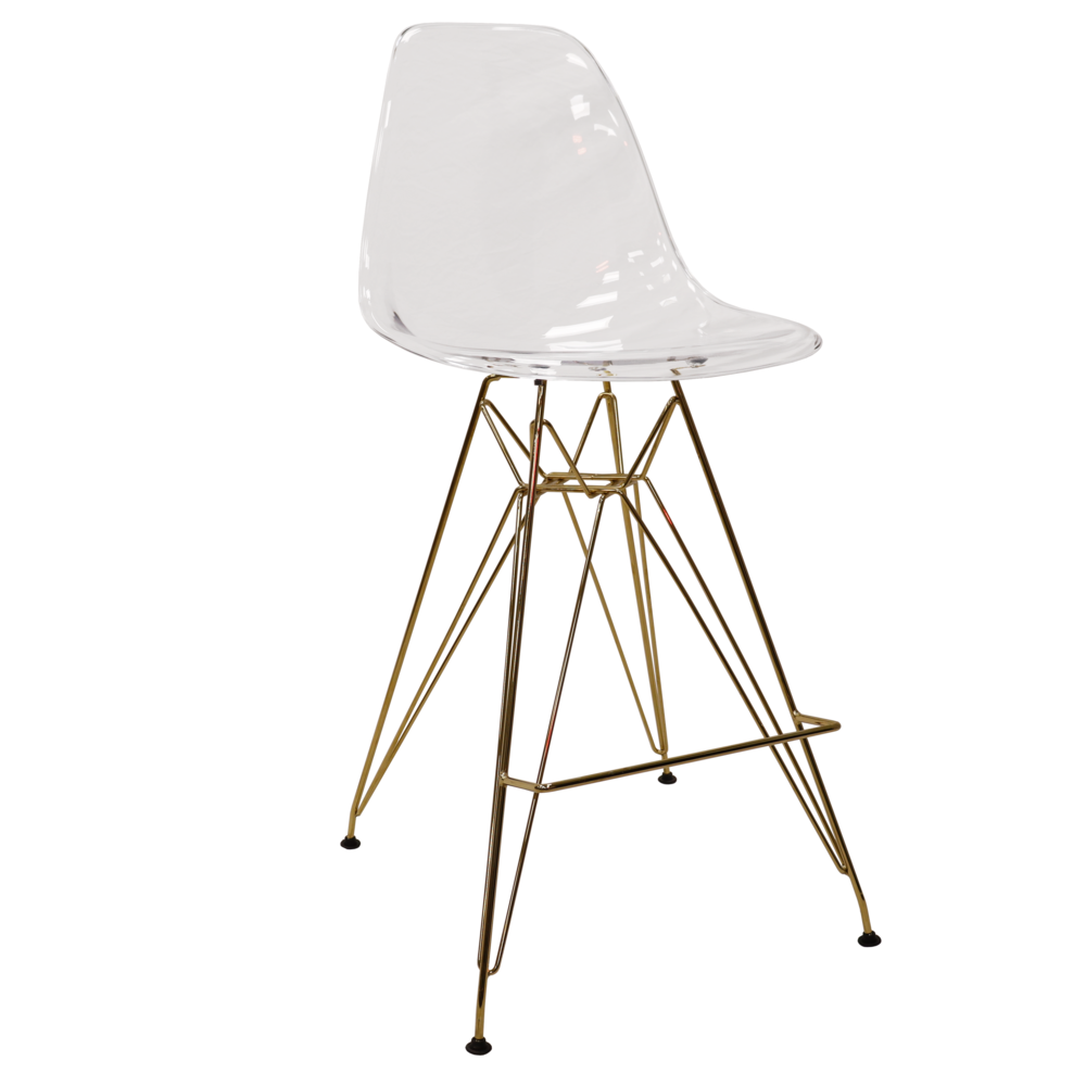 Cresco Modern Acrylic Barstool with Gold Chrome Base and Footrest