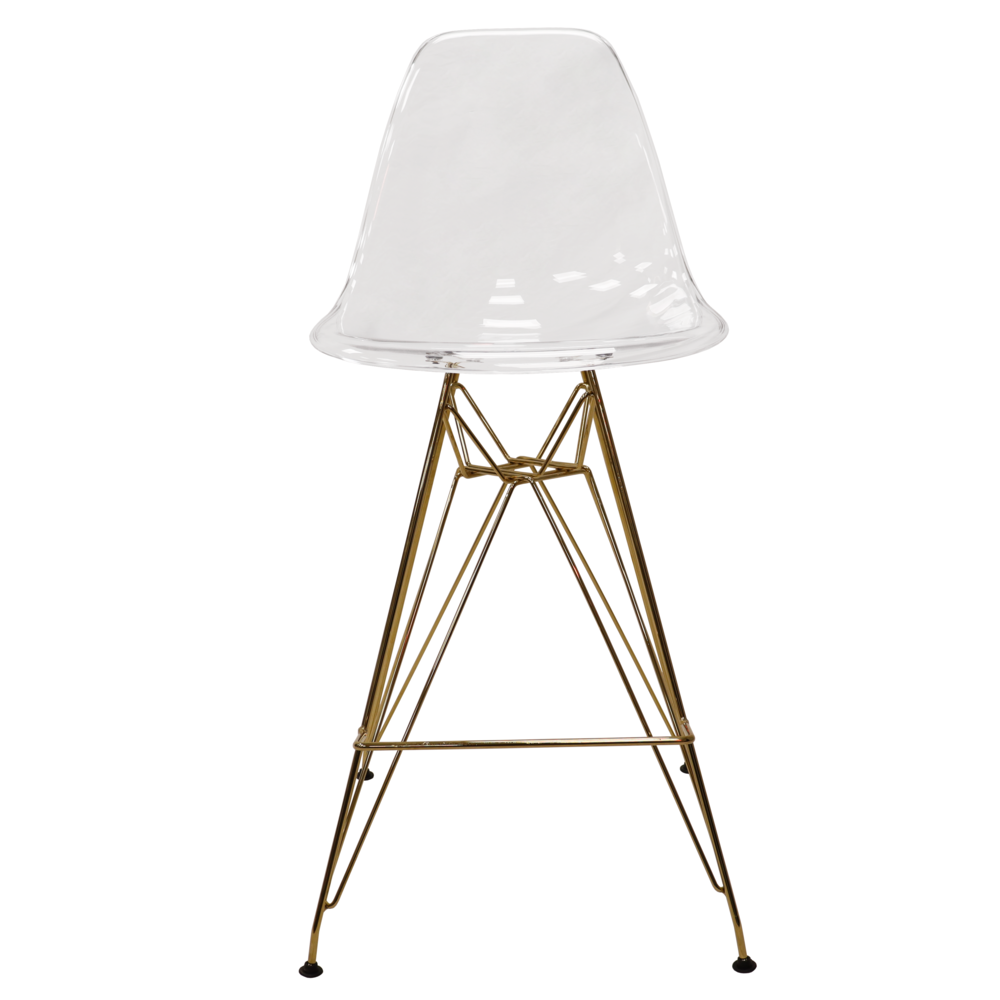 Cresco Modern Acrylic Barstool with Gold Chrome Base and Footrest