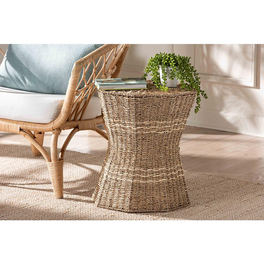 bali & pari Idoya Modern Bohemian Natural Brown Seagrass End Table