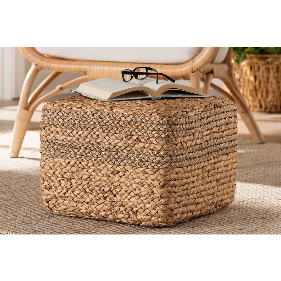 bali & pari Marella Modern Bohemian Natural Brown Seagrass Accent Footstool