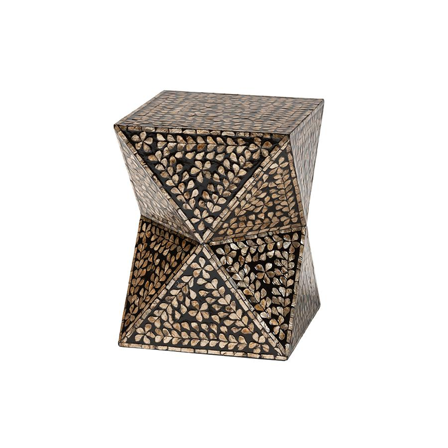 Baxton Studio Feronia Modern Bohemian Black and Bronze Mother of Pearl End Table