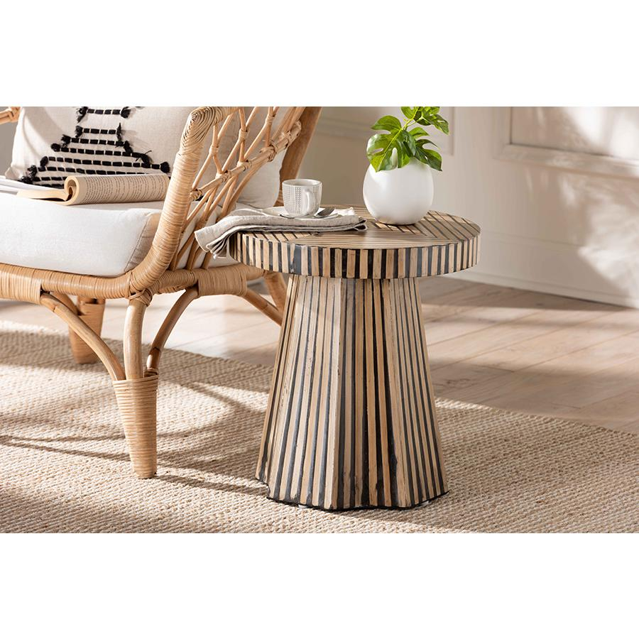 Devika Modern Bohemian Two-Tone Natural and Dark Brown Bamboo End Table