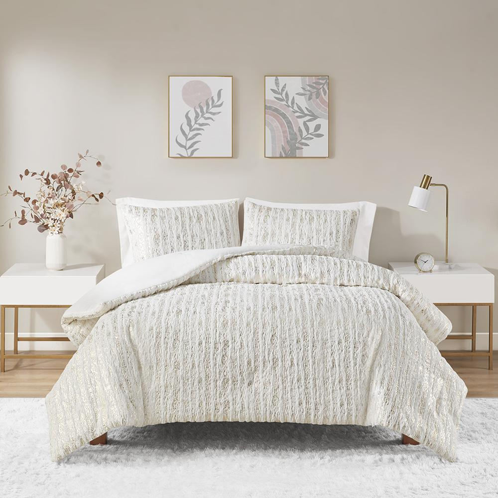 Naomi Metallic Print Faux Fur Comforter Set