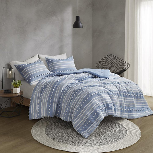 Rowan Striped Clipped Jacquard Duvet Cover Set