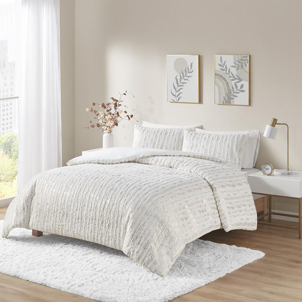 Naomi Metallic Print Faux Fur Duvet Cover Set