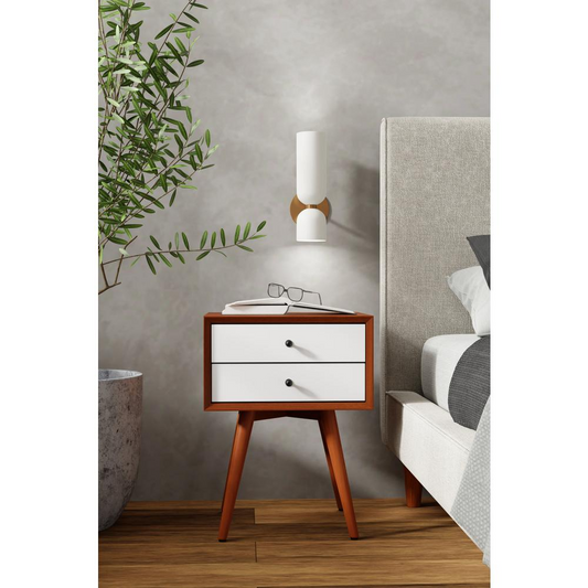 Flynn Small Nightstand, Acorn & White