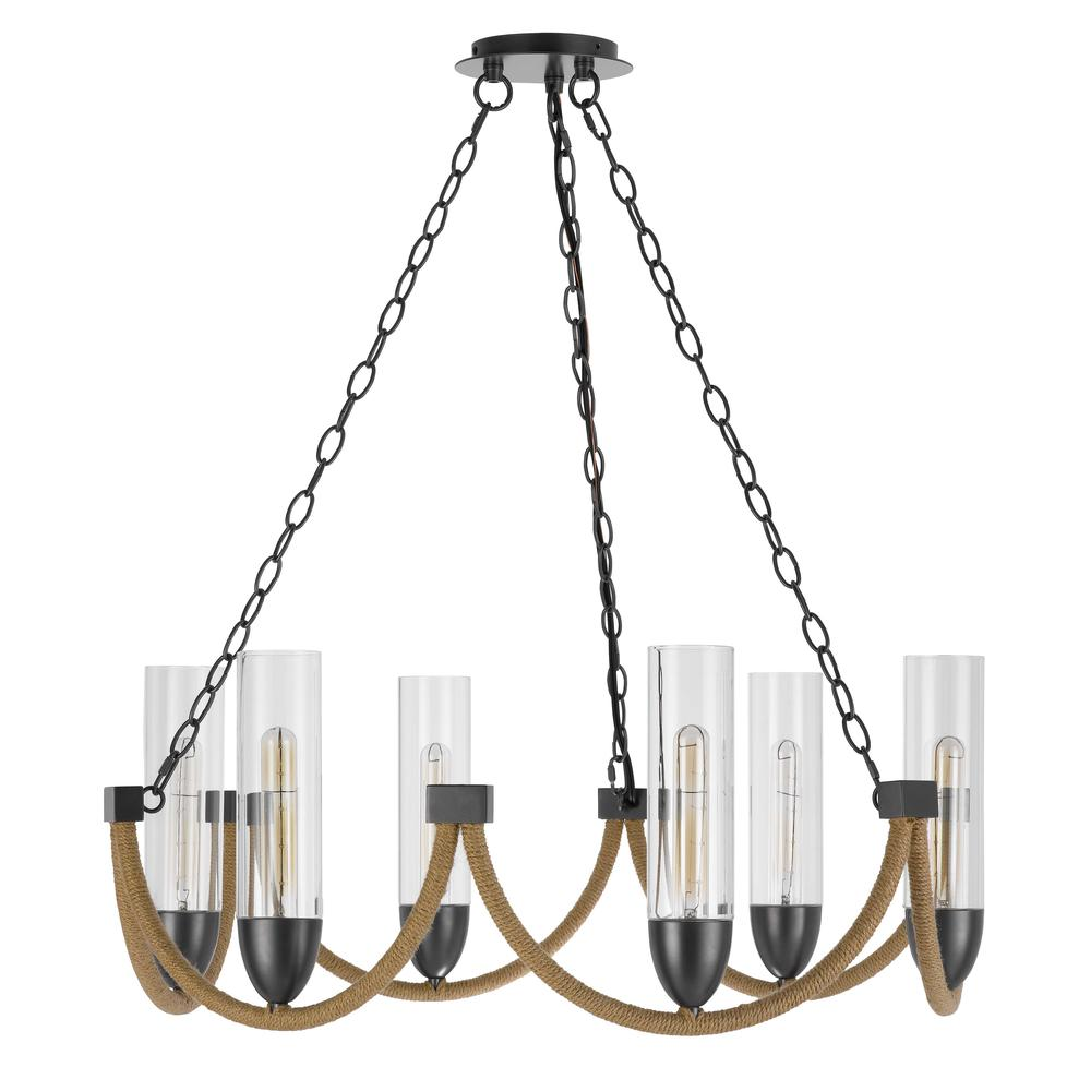 60W x 6 Argyle metal chandelier with moss rods and glass shades