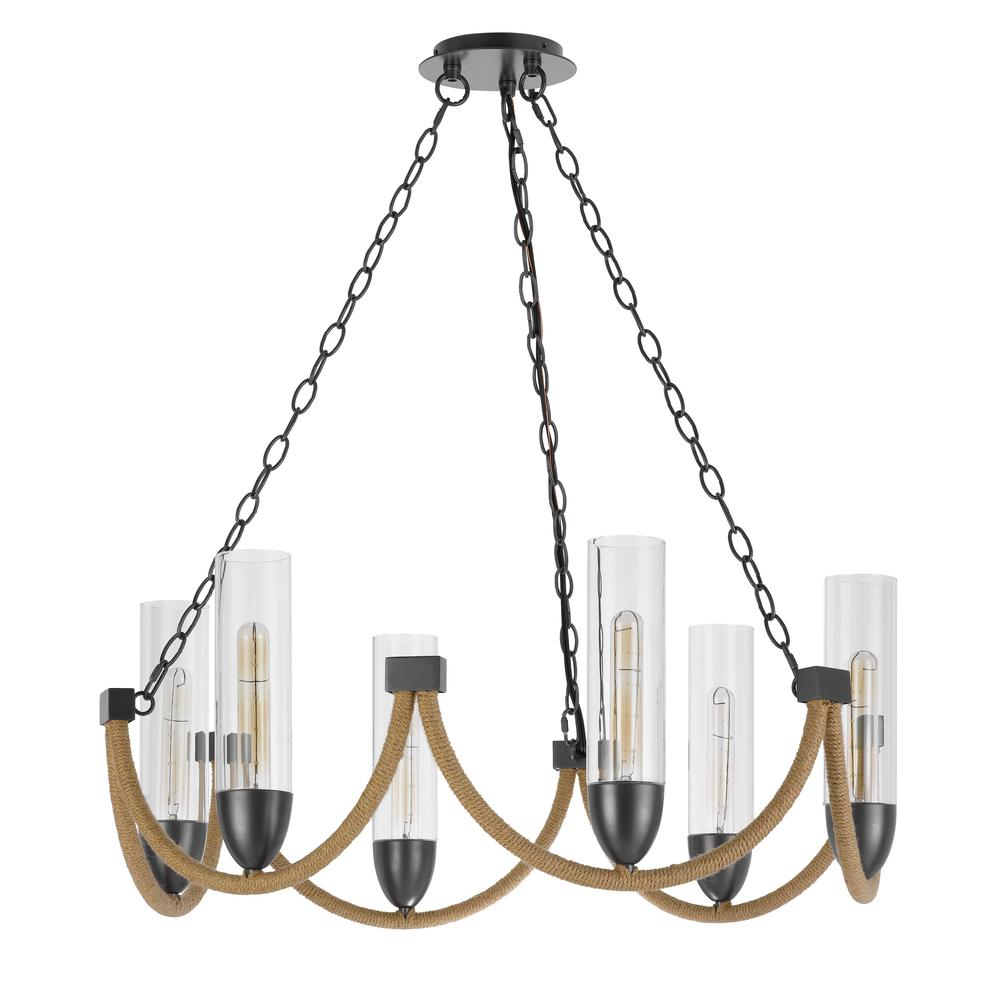 60W x 6 Argyle metal chandelier with moss rods and glass shades