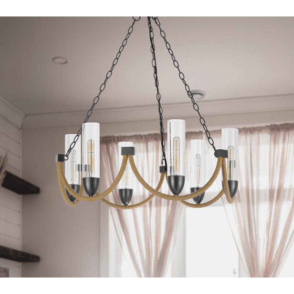 60W x 6 Argyle metal chandelier with moss rods and glass shades