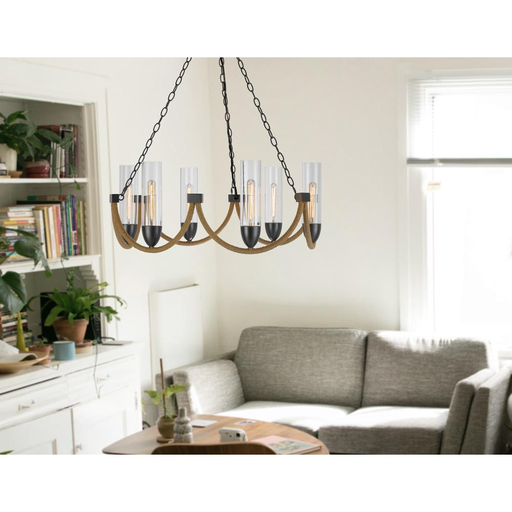 60W x 6 Argyle metal chandelier with moss rods and glass shades