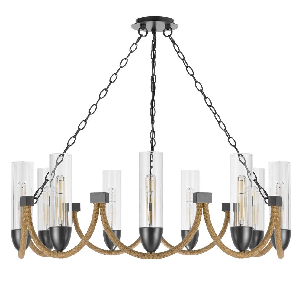 60W x 9 Argyle metal chandelier with moss rods and glass shades