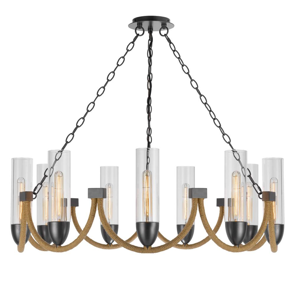 60W x 9 Argyle metal chandelier with moss rods and glass shades