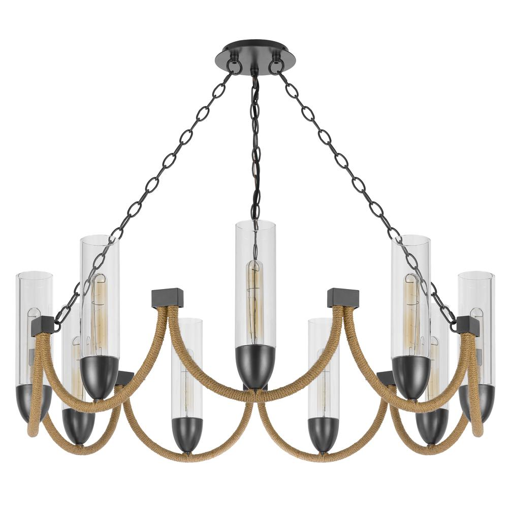 60W x 9 Argyle metal chandelier with moss rods and glass shades