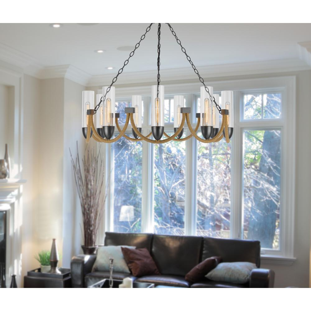 60W x 9 Argyle metal chandelier with moss rods and glass shades