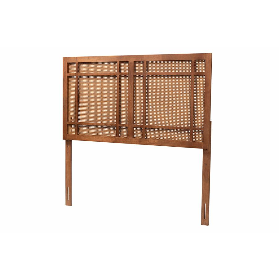 Ash Walnut Finished Wood King Size Headboard with Rattan