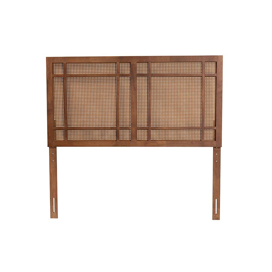 Ash Walnut Finished Wood King Size Headboard with Rattan