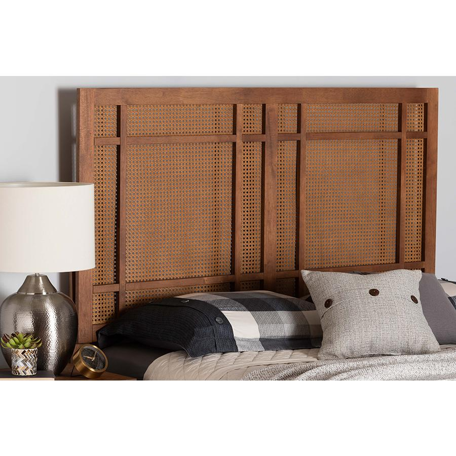 Ash Walnut Finished Wood King Size Headboard with Rattan