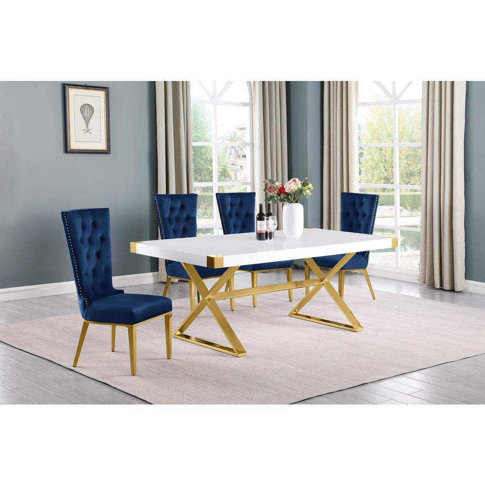 5pc Small(78") white wood top dining set with gold base and 4 chairs