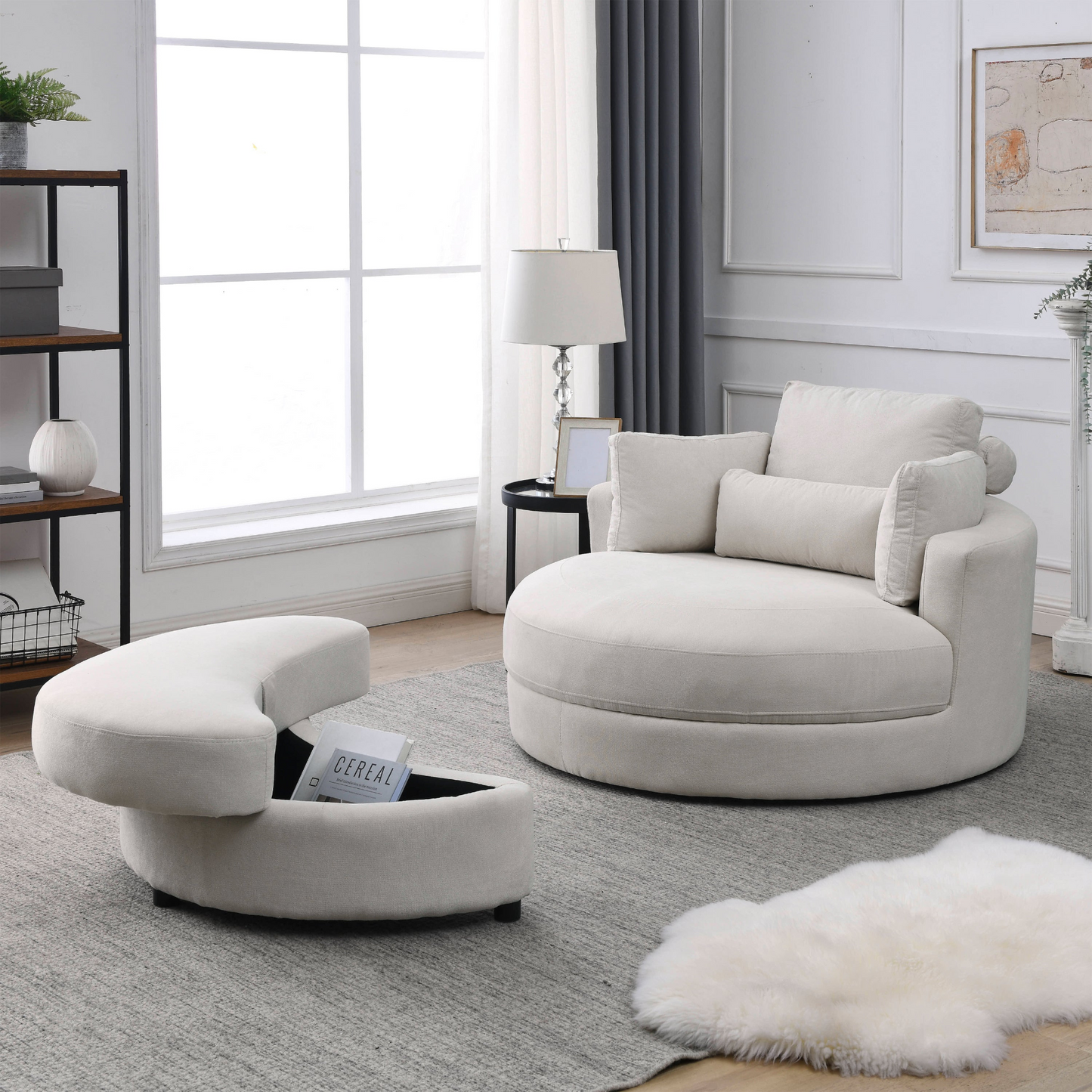 Bassay Accent Sofa Lounge Chair with Ottoman, Beige