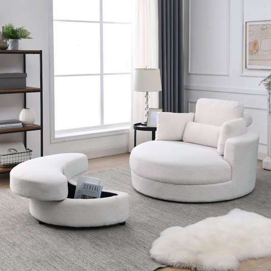 Bassay Accent Sofa Lounge with Storage Ottoman, (Ivory)