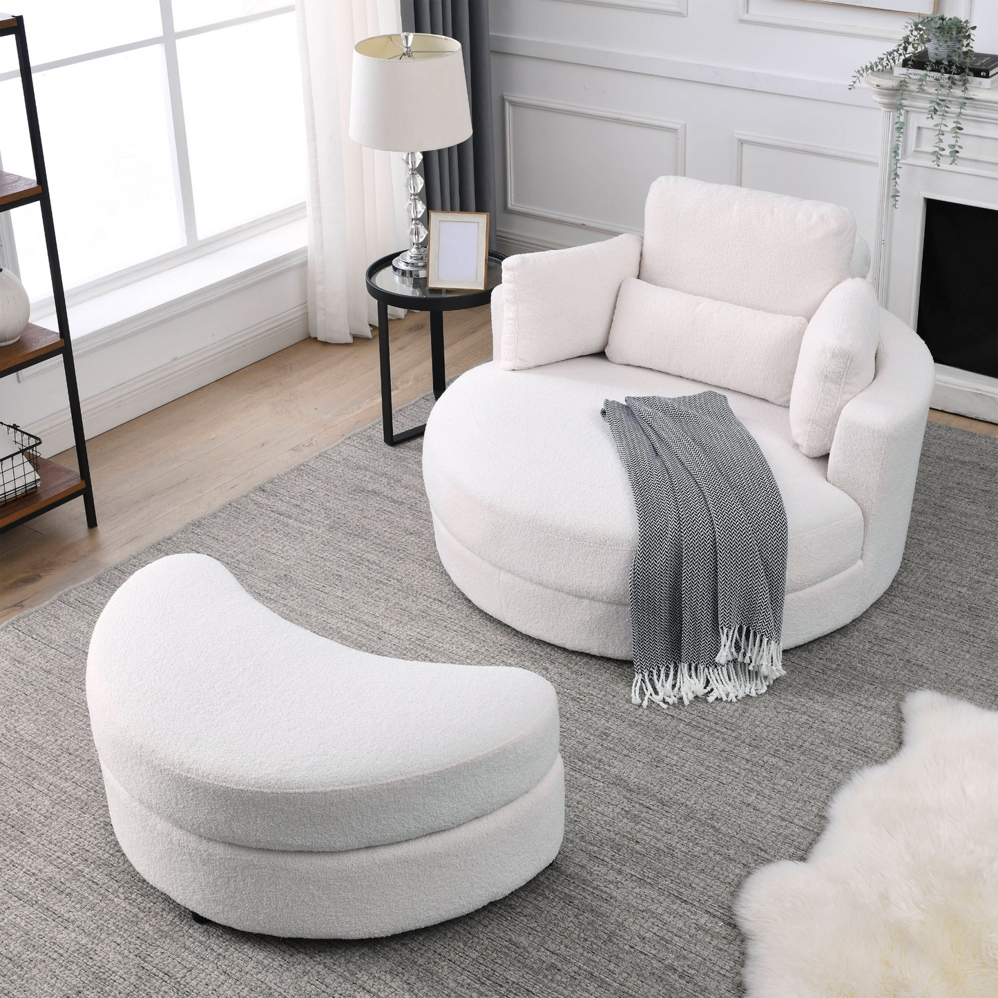 Bassay Accent Sofa Lounge with Storage Ottoman, (Ivory)