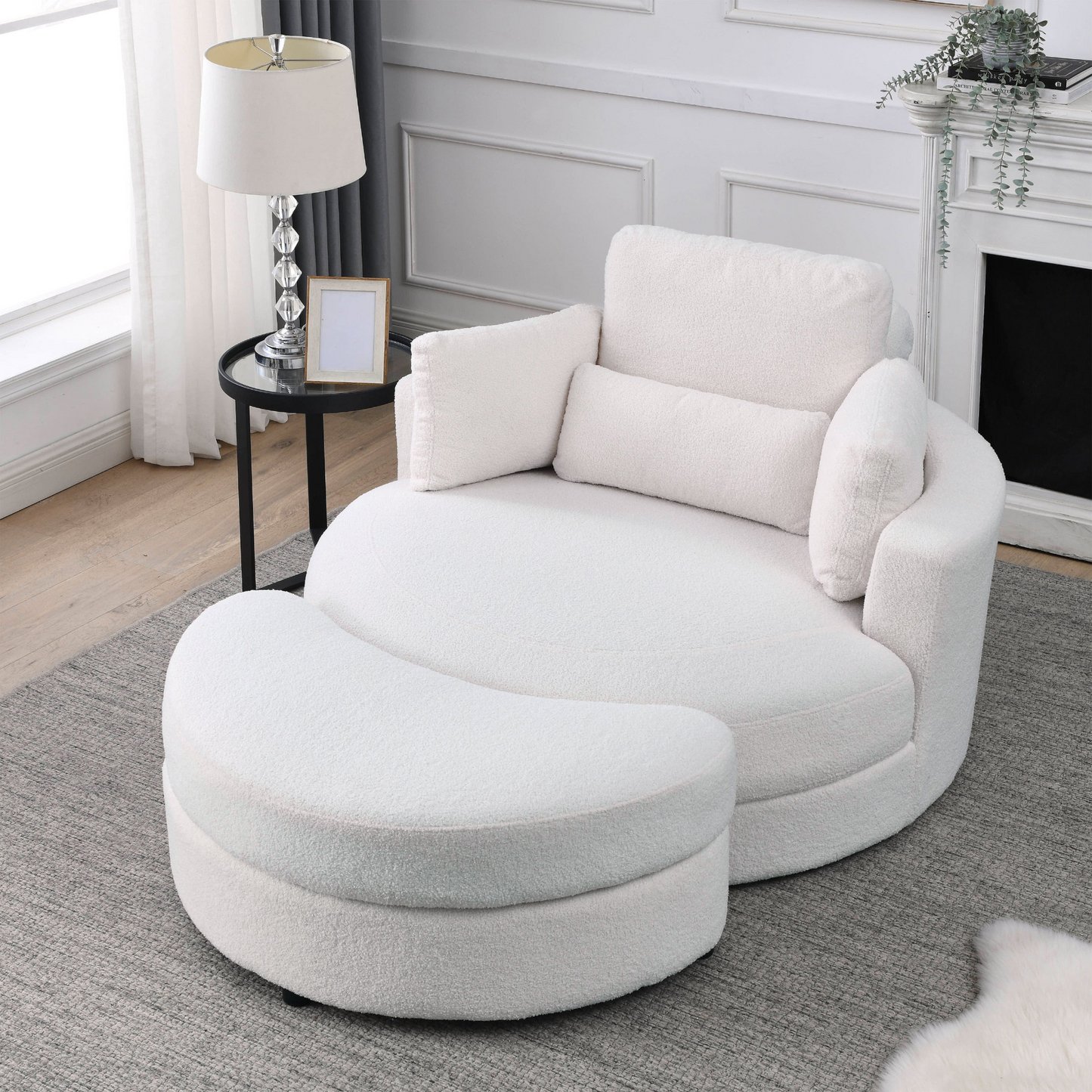 Bassay Accent Sofa Lounge with Storage Ottoman, (Ivory)