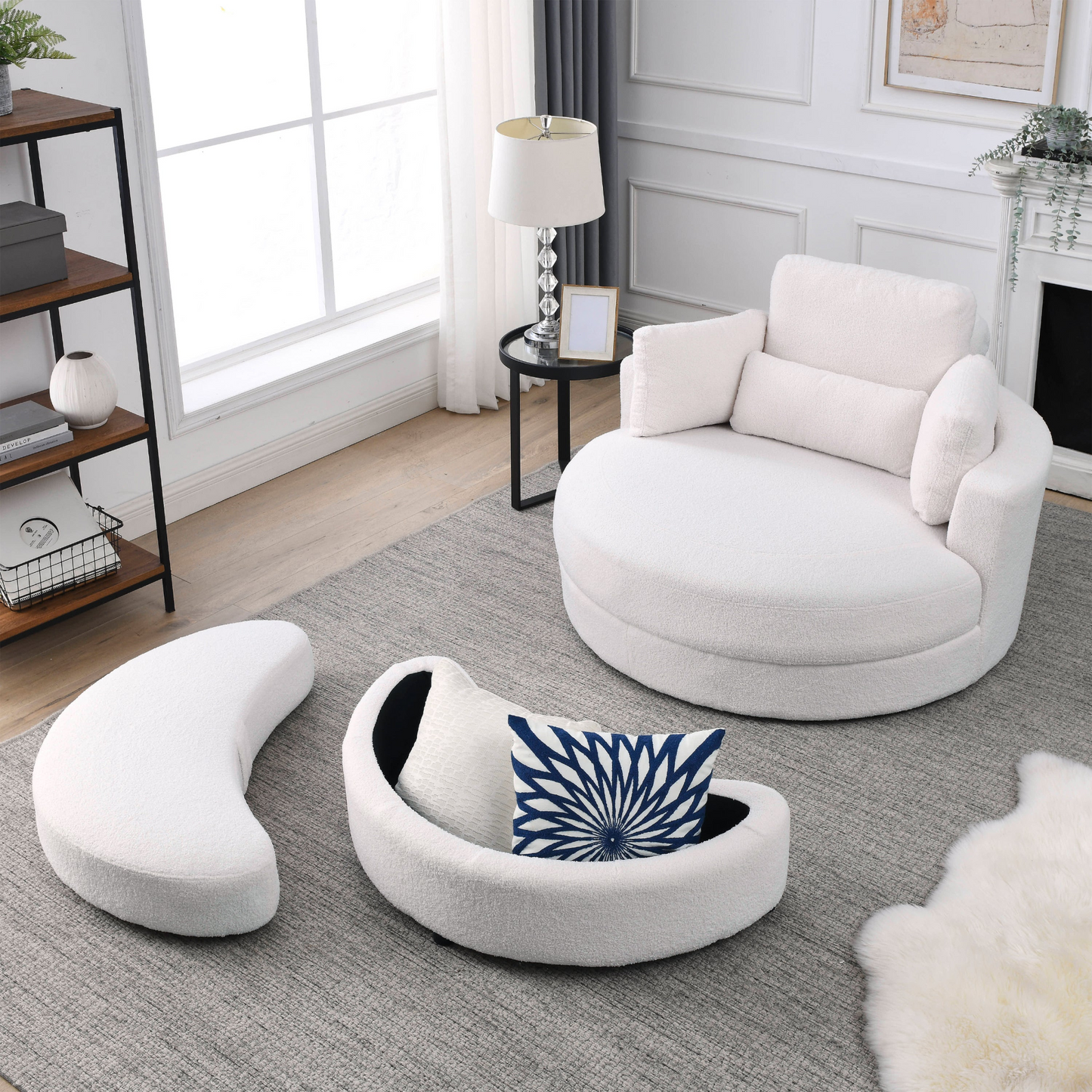 Bassay Accent Sofa Lounge with Storage Ottoman, (Ivory)