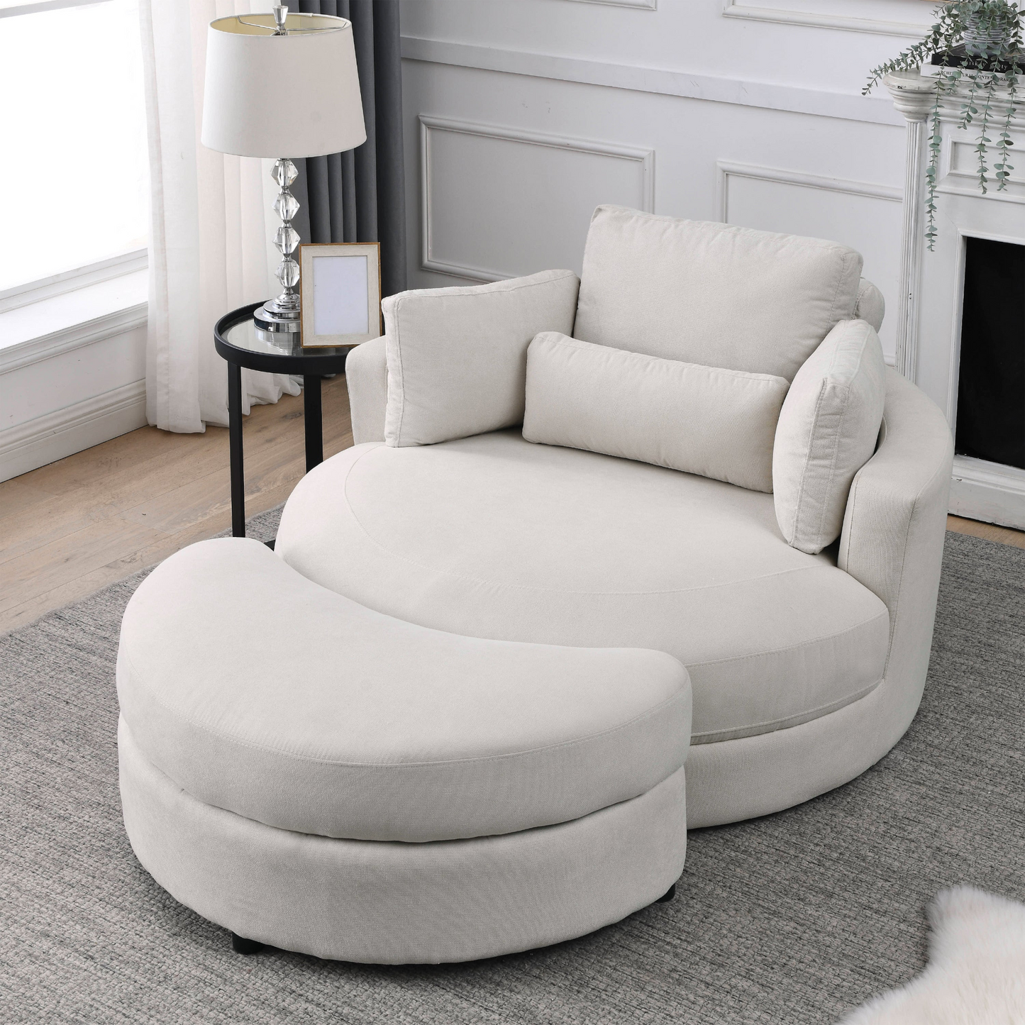 Bassay Accent Sofa Lounge Chair with Ottoman, Beige