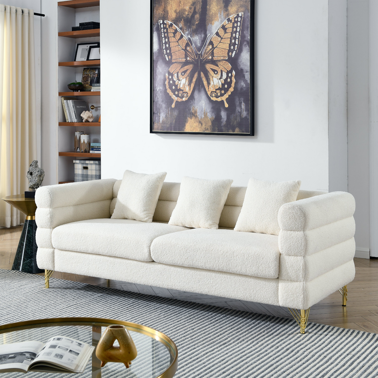 Nessa Sectional Sofa, White teddy(Ivory)