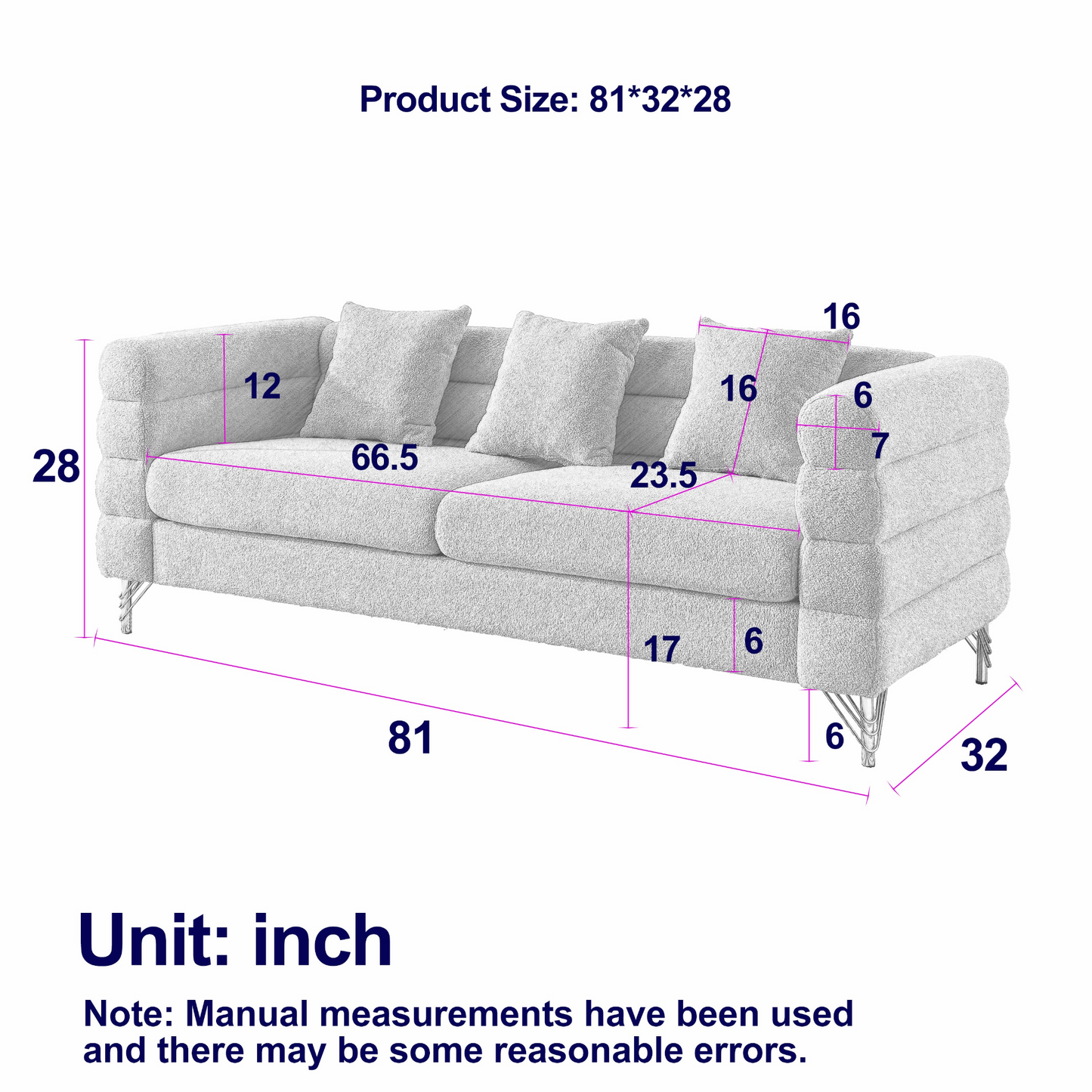 Nessa Sectional Sofa, White teddy(Ivory)