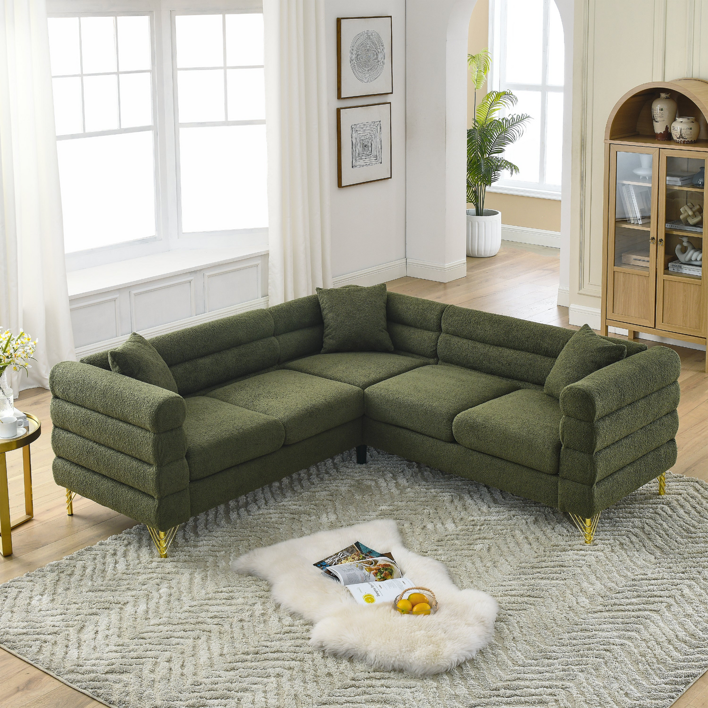 Sorcha L-Shaped Sofa, Green