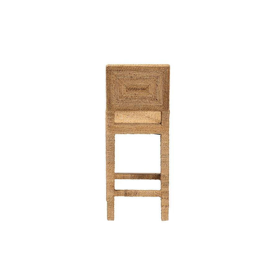 Anfield Modern Bohemian Natural Seagrass and Mahogany Wood Counter Stool